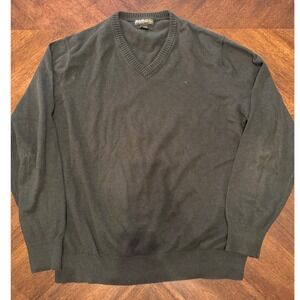Eddie‎ Bauer V Neck Sweater XL Cotton Cashmere Blend Dark Gray Pullover |F1